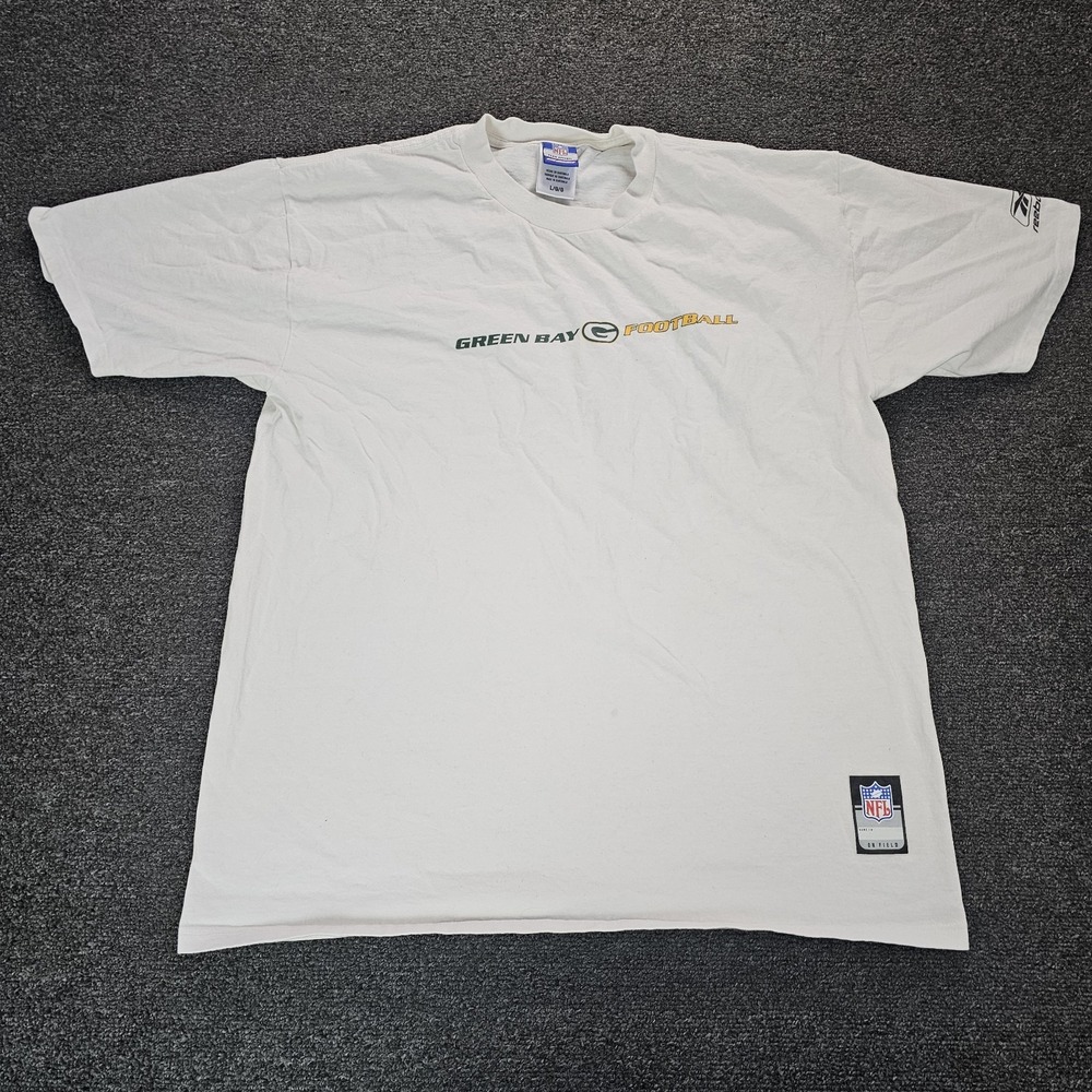 Vtg Green Bay Packers Shirt Mens Large White NFL Football Reebok On Field Tee